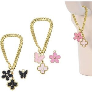 Cup Charm Chain Accessories Initial Flower Butterfly Gold Jewelry